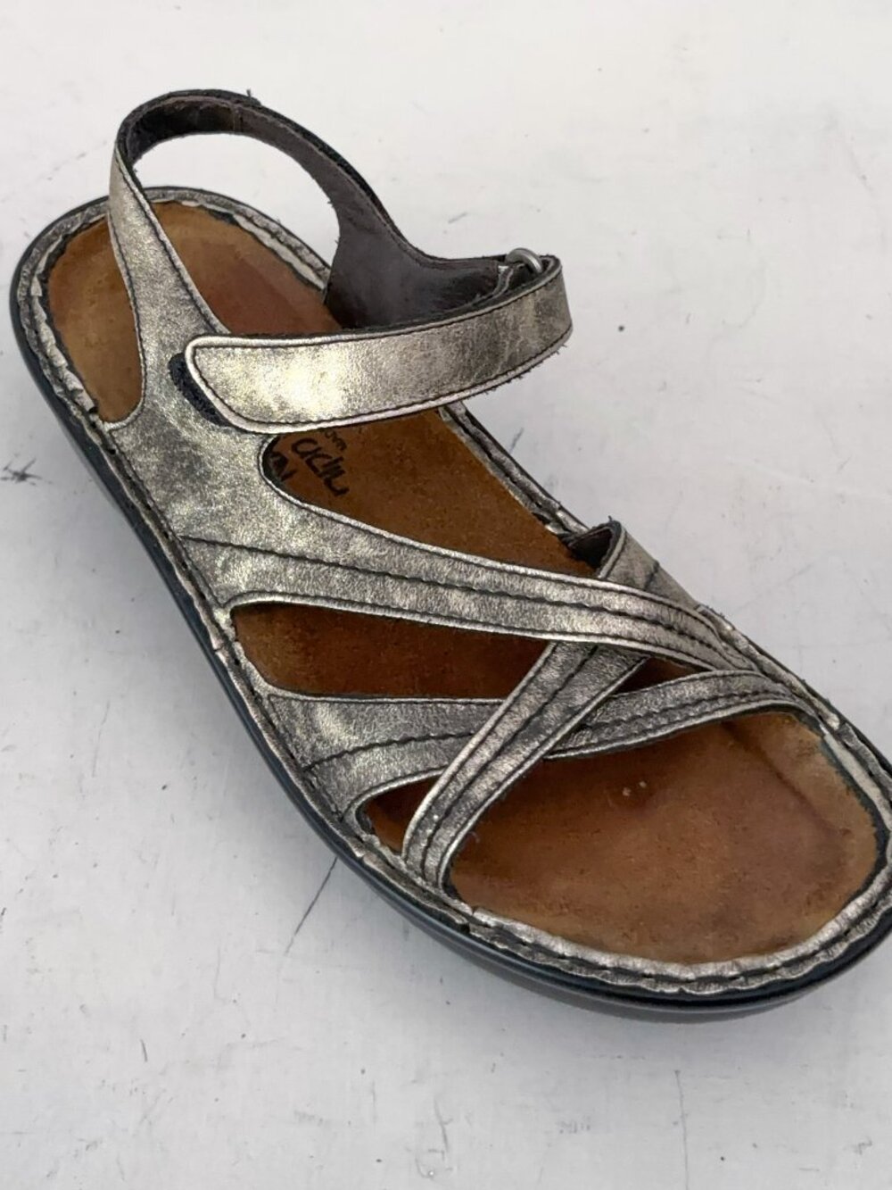 Naot Paris Leather Wedge Sandals Womens EU 36 Pewter Silver Gorpcore Comfort